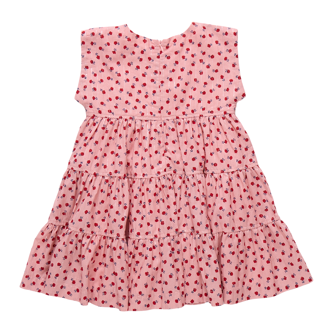 Girls Peachy Dress - Pink Tiny Roses