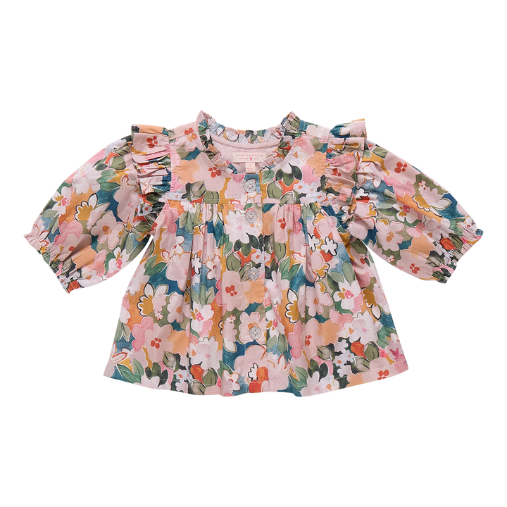 Girls Kalani Button Up Top - Watercolor Floral