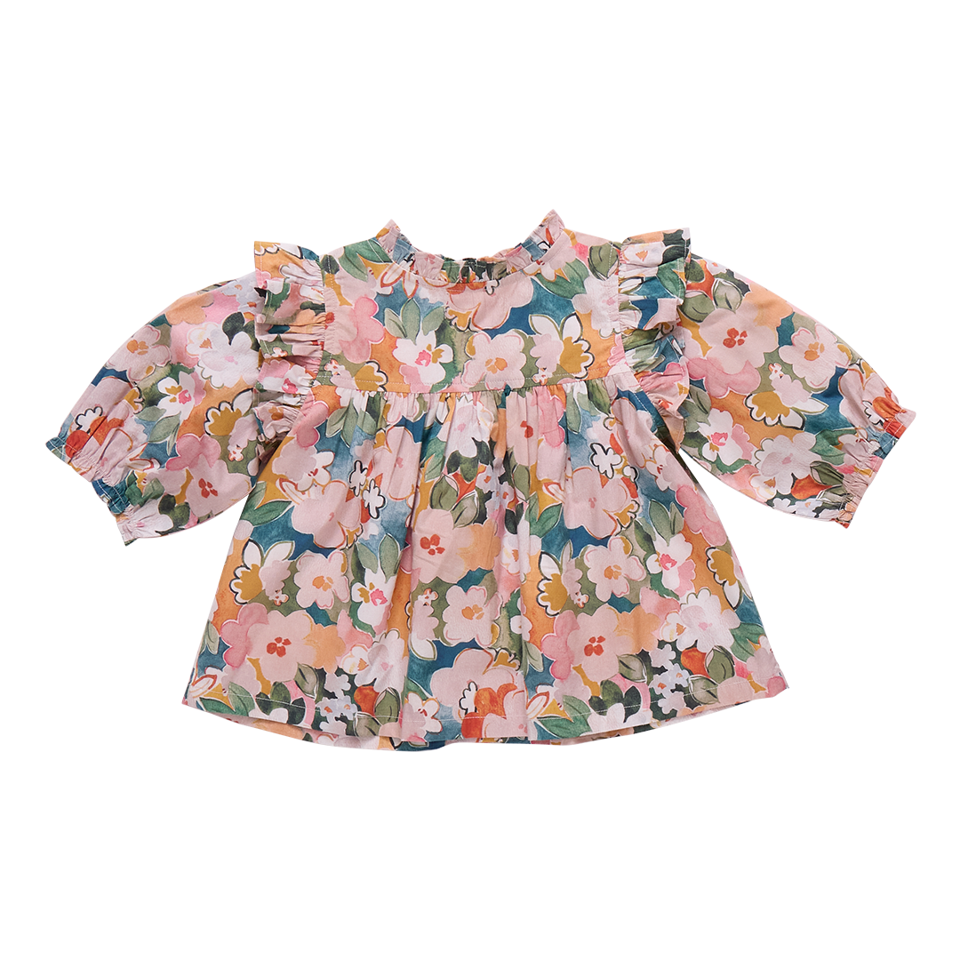 Girls Kalani Button Up Top - Watercolor Floral