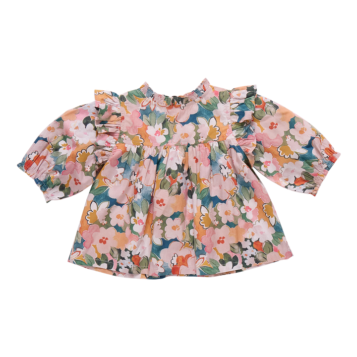 Girls Kalani Button Up Top - Watercolor Floral