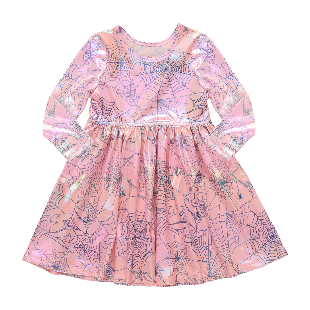 Girls Lame Steph Dress - Pink Spider Web