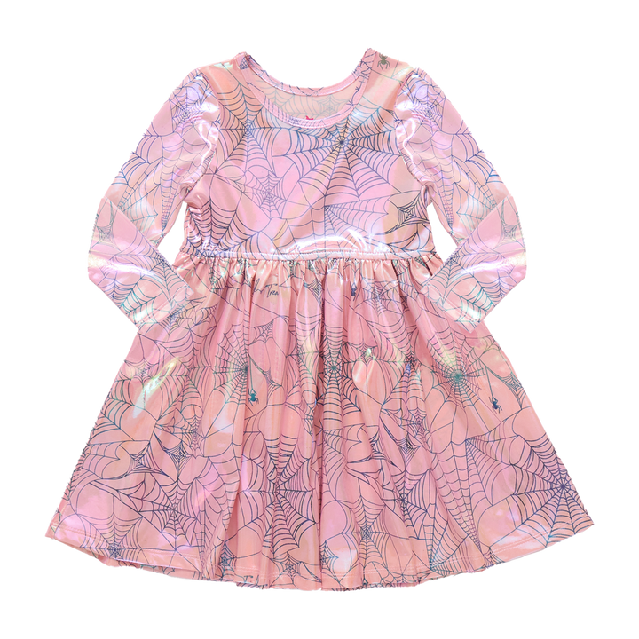 Girls Lame Steph Dress - Pink Spider Web