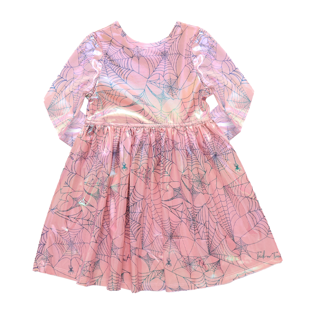 Girls Lame Steph Dress - Pink Spider Web