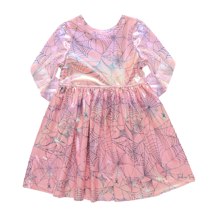Girls Lame Steph Dress - Pink Spider Web