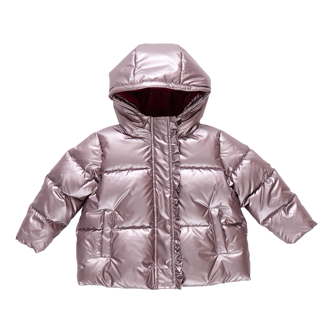 Girls Ruffle Pete Puffer - Vintage Rose Metallic