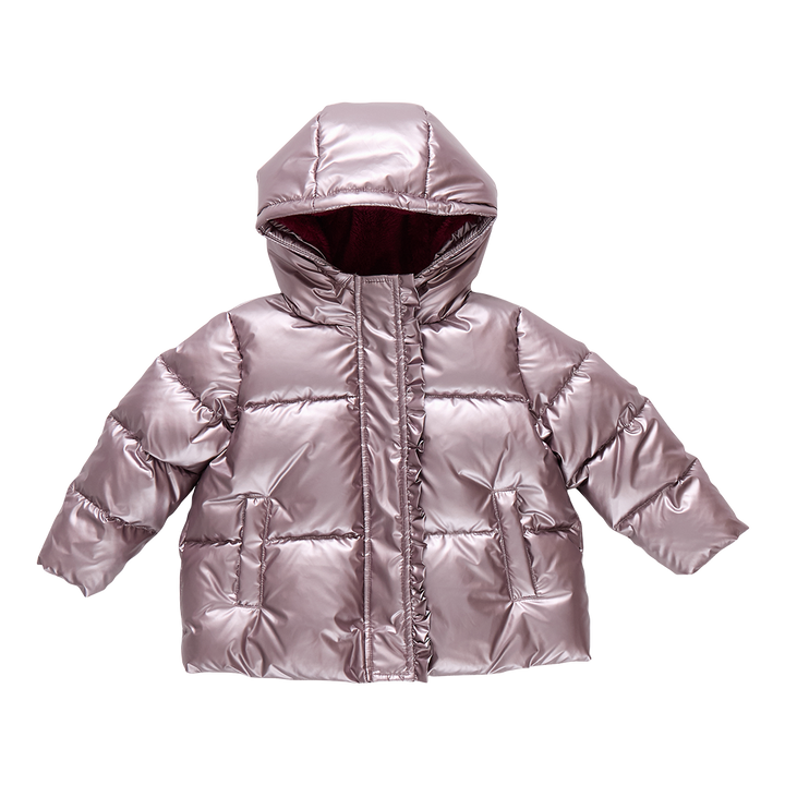 Girls Ruffle Pete Puffer - Vintage Rose Metallic