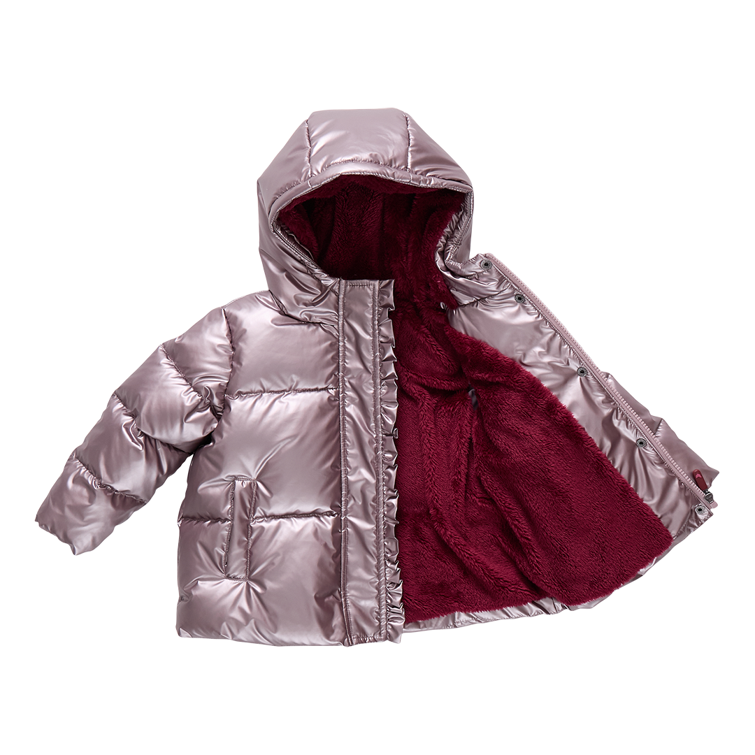 Girls Ruffle Pete Puffer - Vintage Rose Metallic