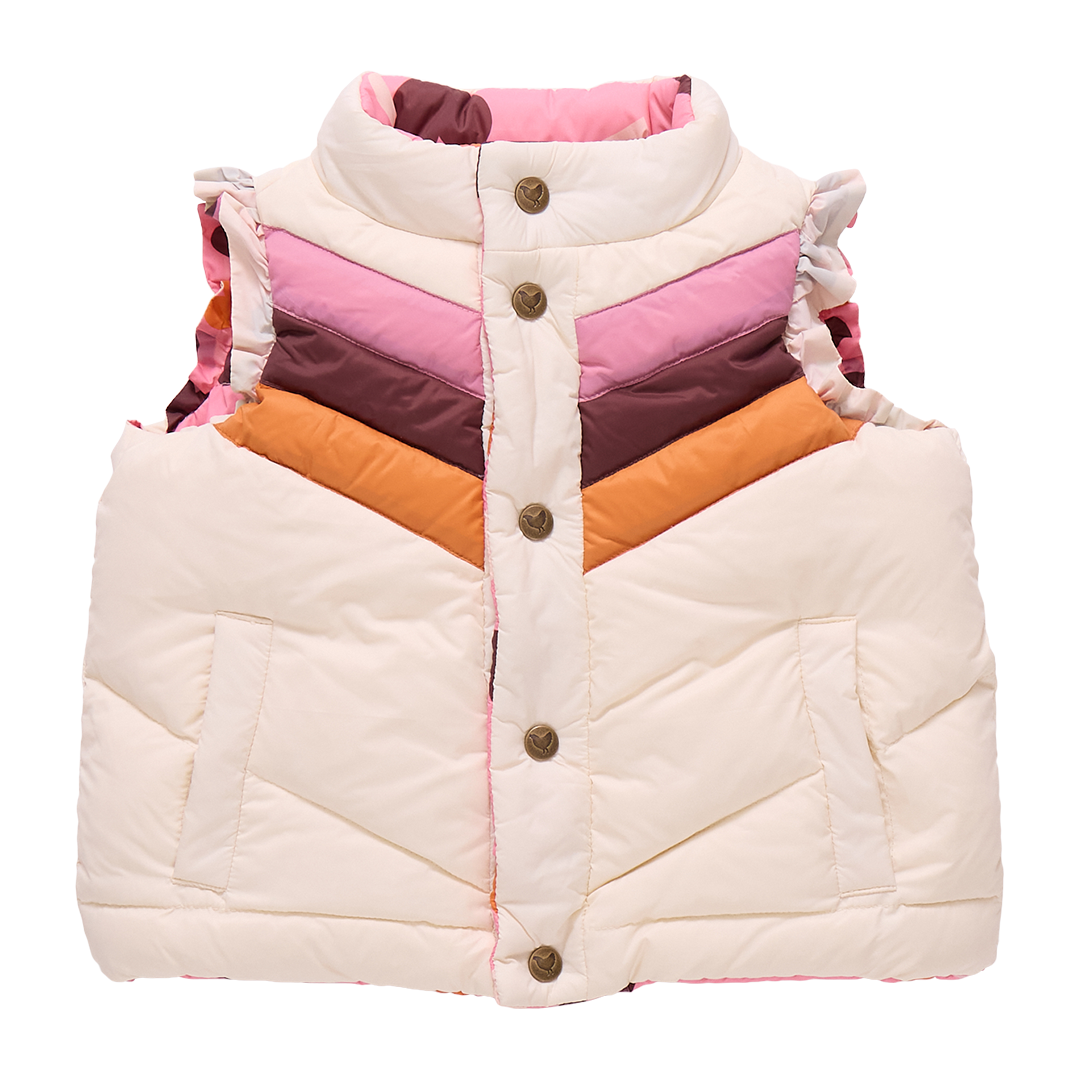 Girls Reversible Ruffle Ellis Vest - Cream Stripe