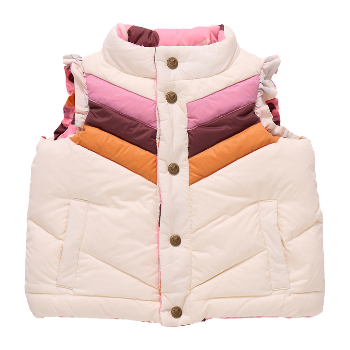 Girls Reversible Ruffle Ellis Vest - Cream Stripe