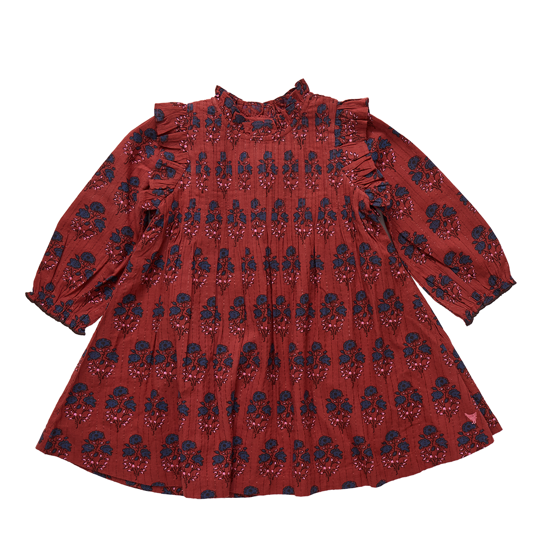 Girls Jaipur Dress - Red Autumn Strawflower