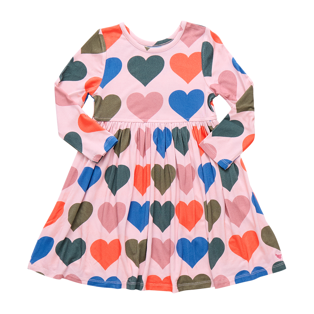 Girls Bamboo Steph Dress - Pink Oversized Hearts