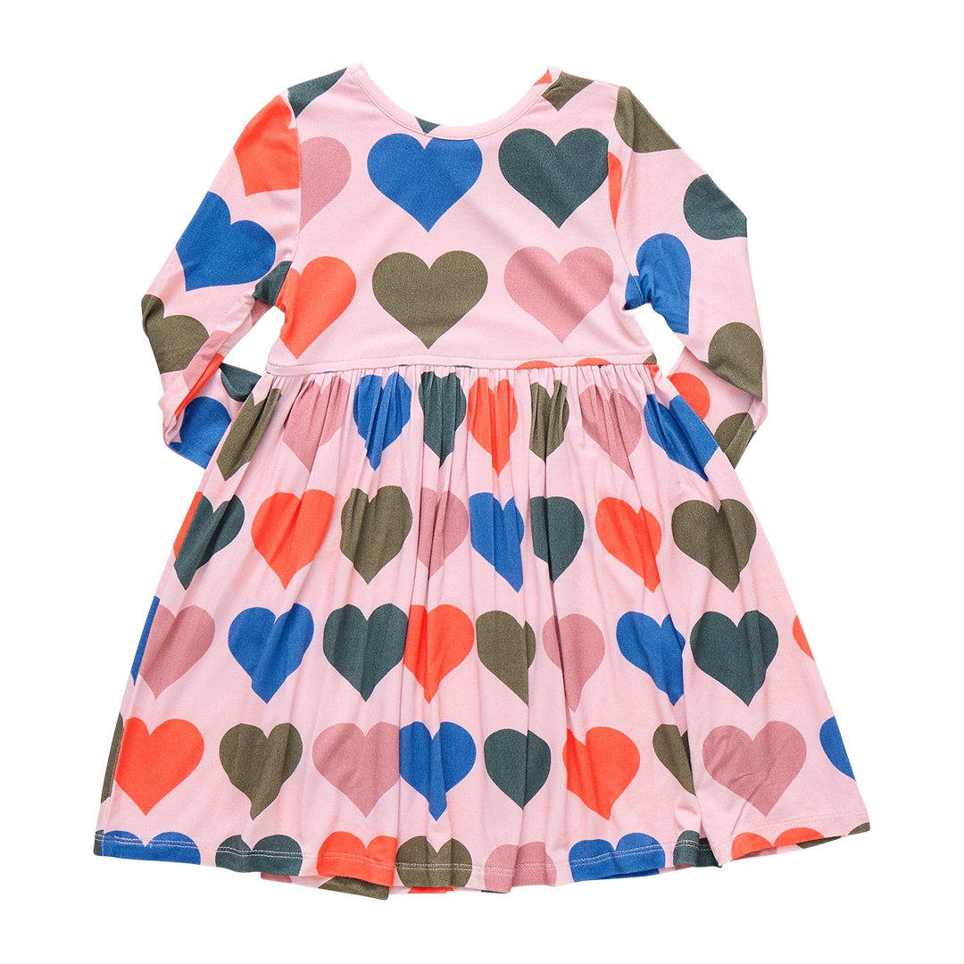 Girls Bamboo Steph Dress - Pink Oversized Hearts