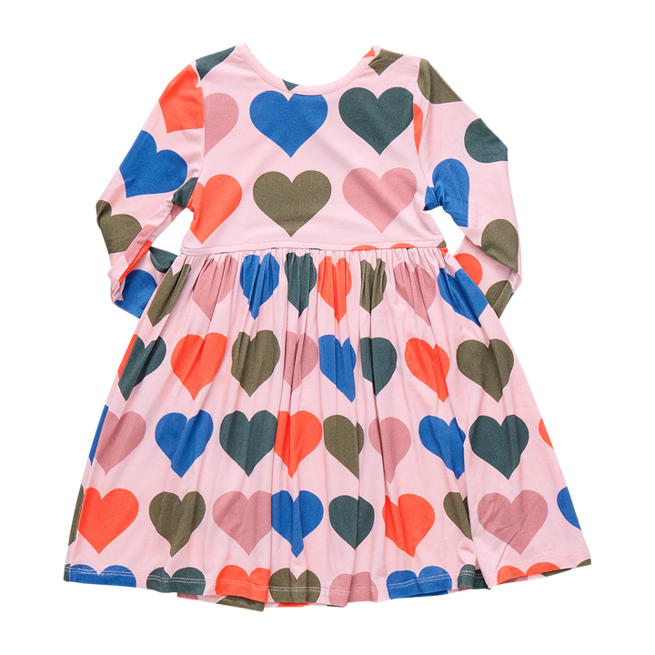 Girls Bamboo Steph Dress - Pink Oversized Hearts