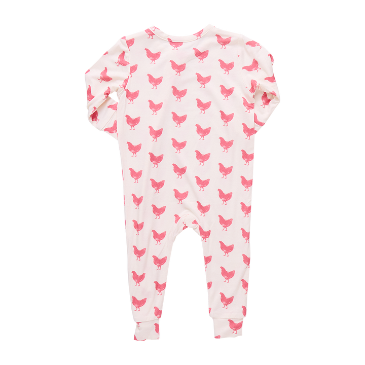 Baby Girls Ruffle Bamboo Romper - Pink Chickens