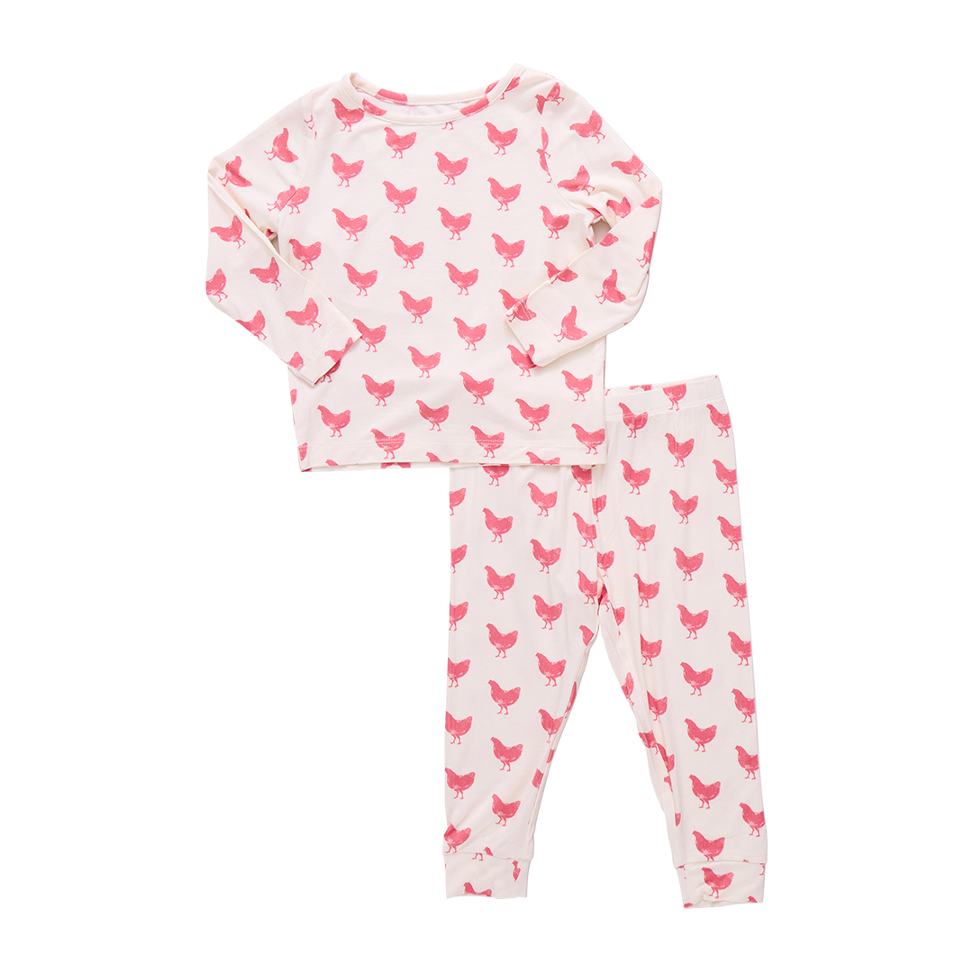 Kids Bamboo PJ Set - Pink Chickens