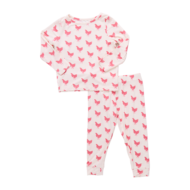 Kids Bamboo PJ Set - Pink Chickens