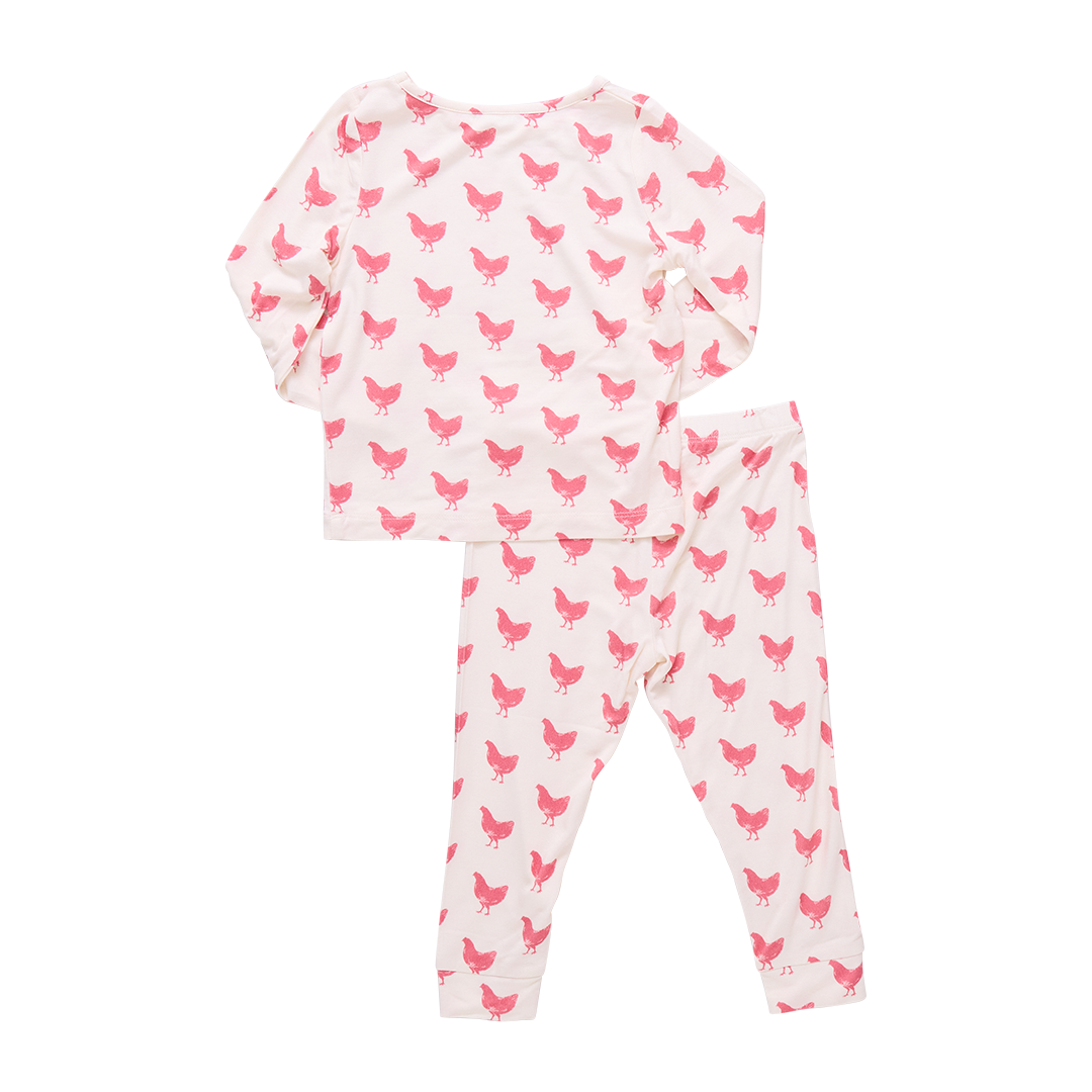 Kids Bamboo PJ Set - Pink Chickens