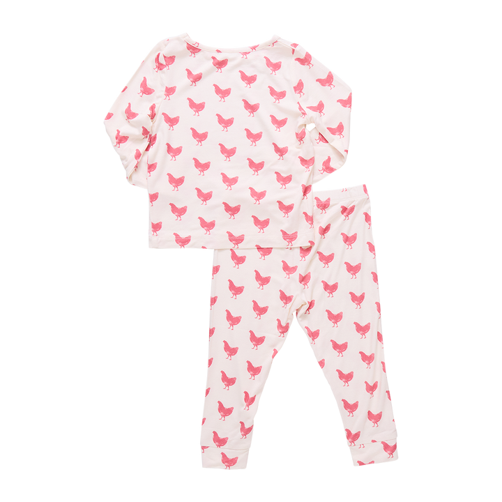 Kids Bamboo PJ Set - Pink Chickens