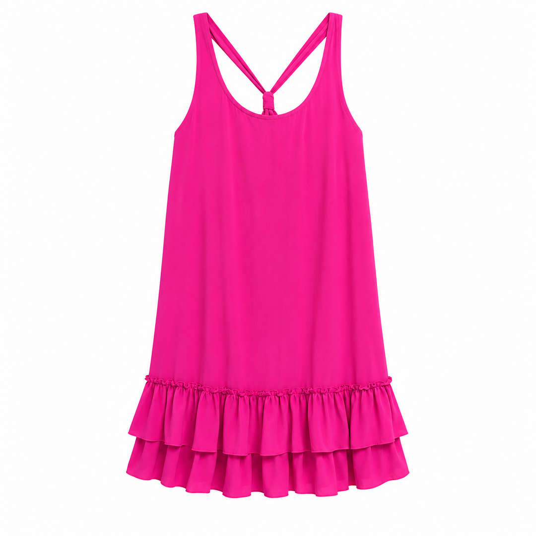 Fuchsia Ruffle Bottom Silk Sun Dress