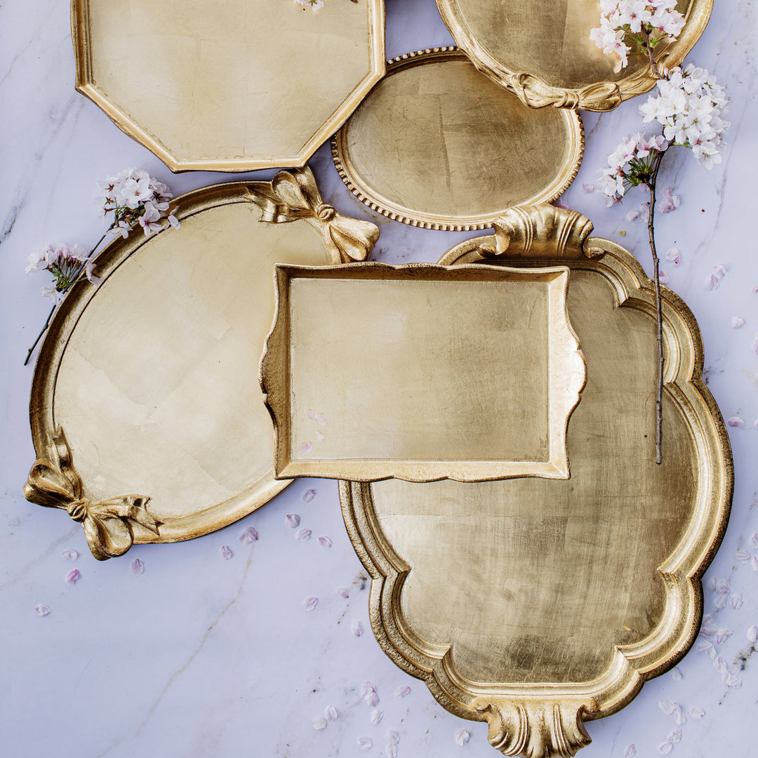 Florentine Wooden Accessories Gold Handled Large Tray
