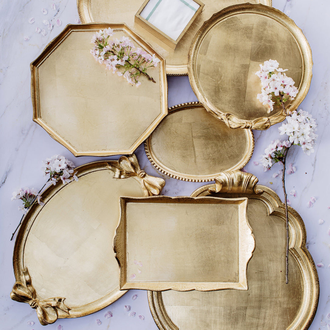 Florentine Wooden Accessories Gold Bow Handled Oval Tray