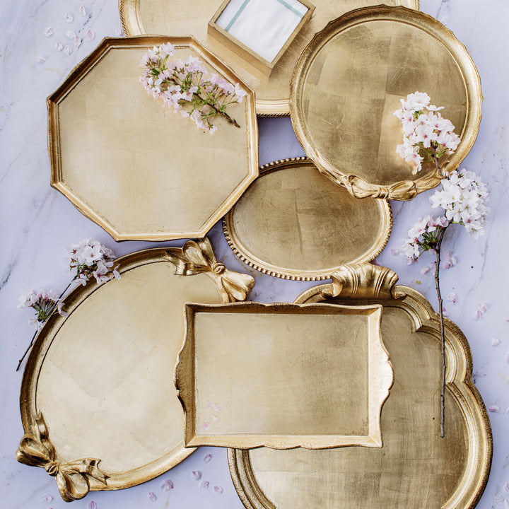 Florentine Wooden Accessories Gold Bow Handled Oval Tray