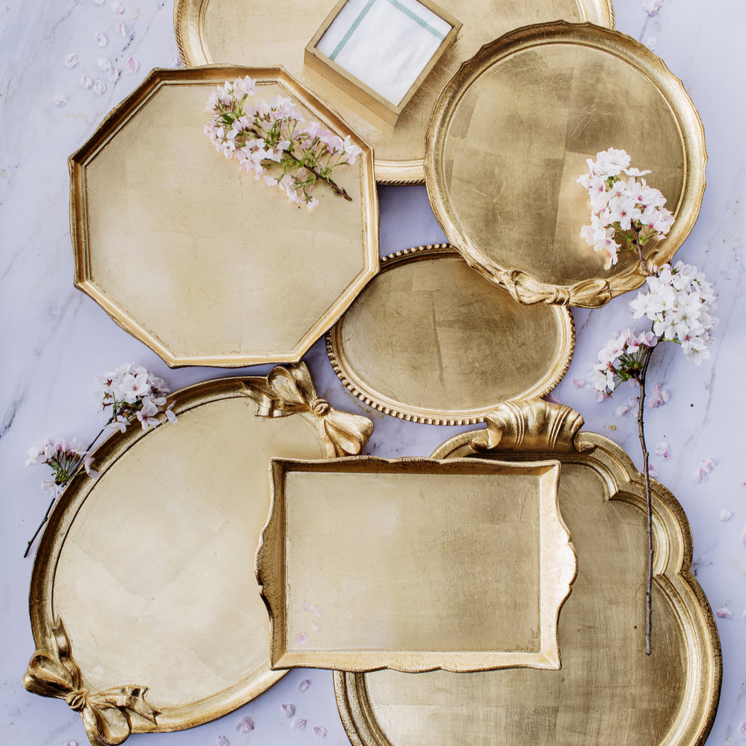 Florentine Wooden Accessories Gold Bow Round Tray