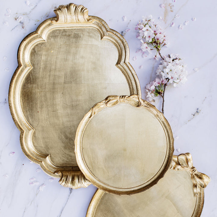Florentine Wooden Accessories Gold Handled Large Tray