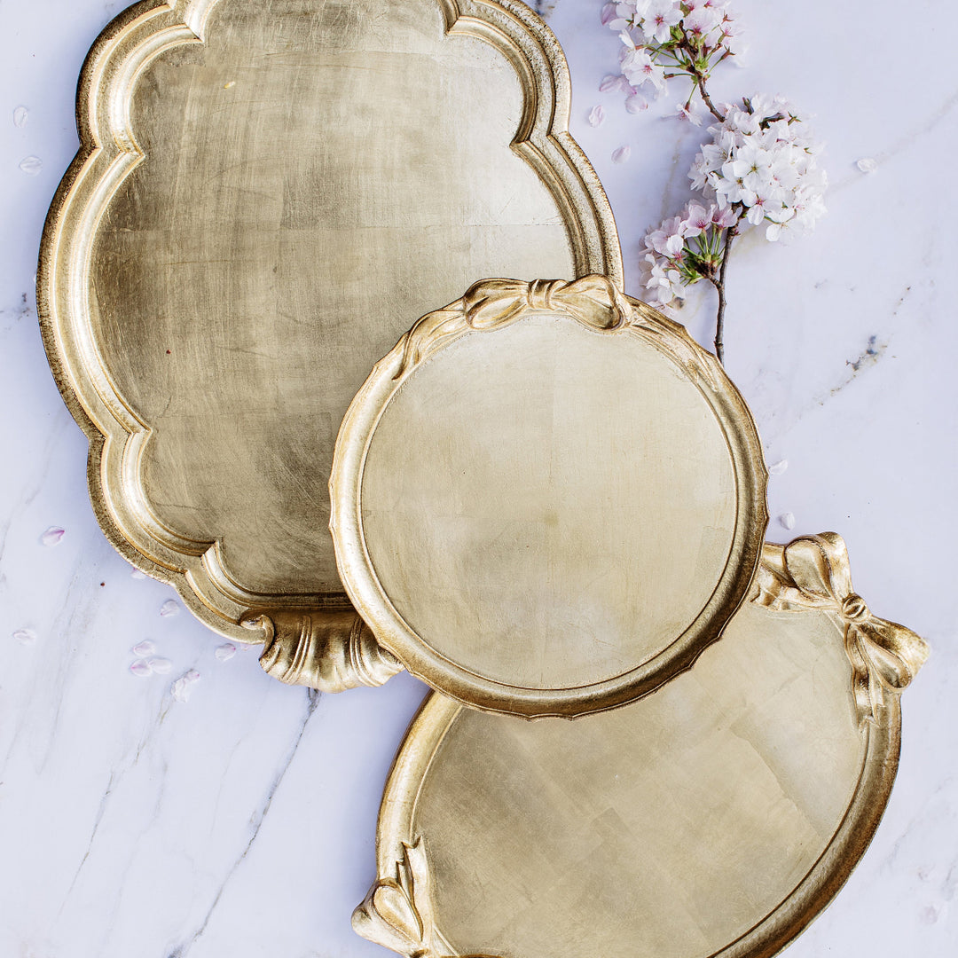 Florentine Wooden Accessories Gold Bow Round Tray