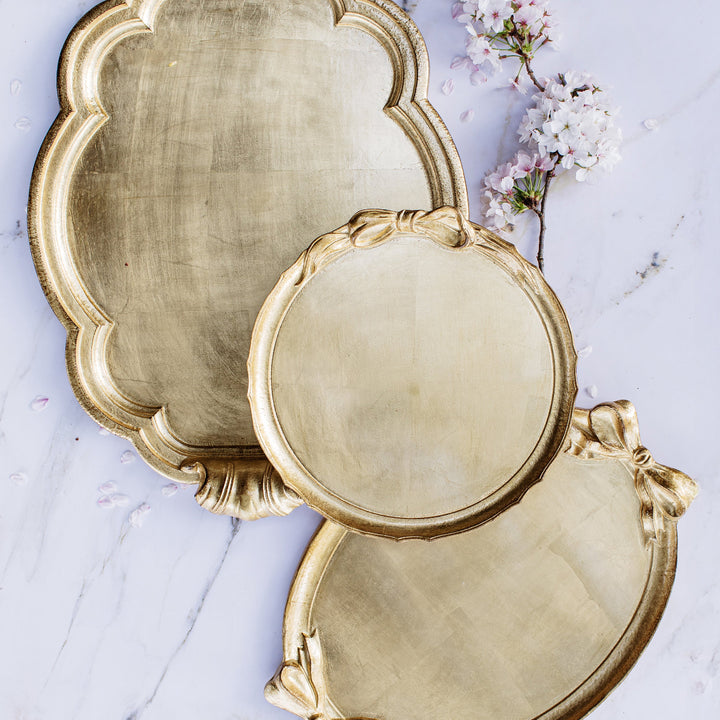 Florentine Wooden Accessories Gold Bow Round Tray