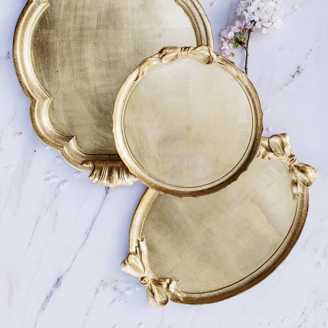 Florentine Wooden Accessories Gold Bow Handled Oval Tray