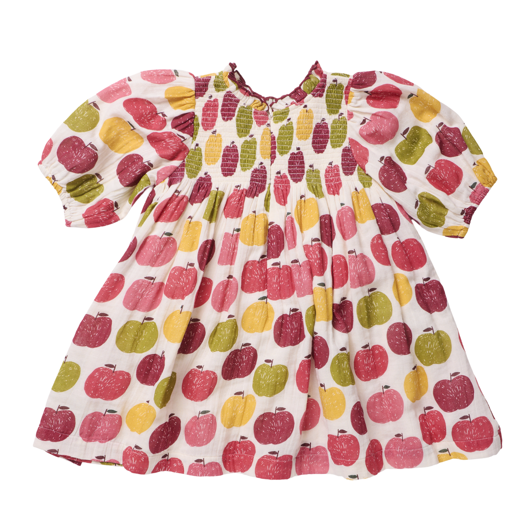 Girls Puff Sleeve Stevie- Pink Delicious Apples