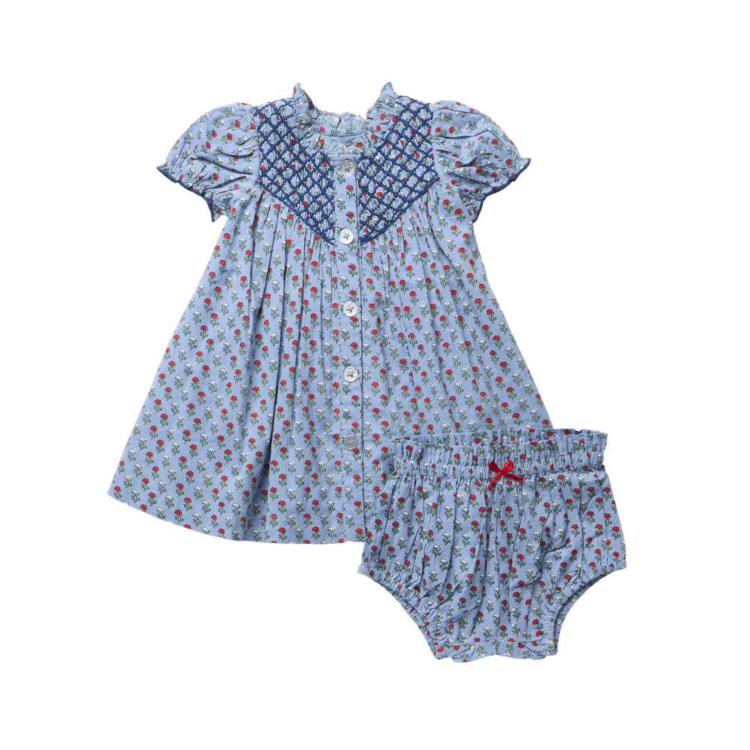 Baby Girls Lucia Dress Set - Light Blue Carnation
