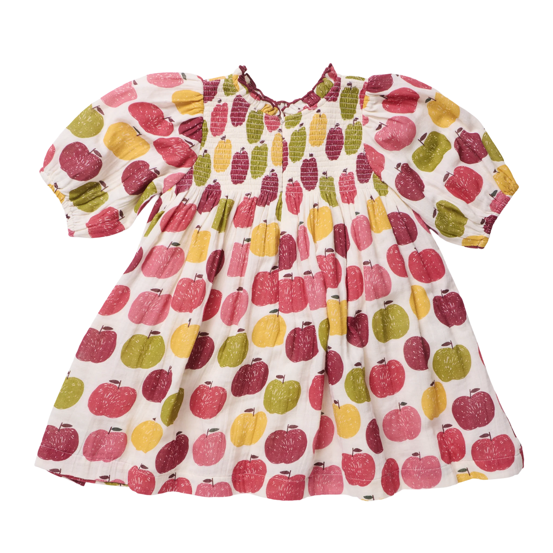 Girls Puff Sleeve Stevie - Pink Delicious Apples