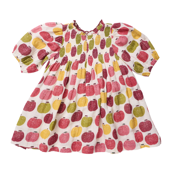 Girls Puff Sleeve Stevie - Pink Delicious Apples
