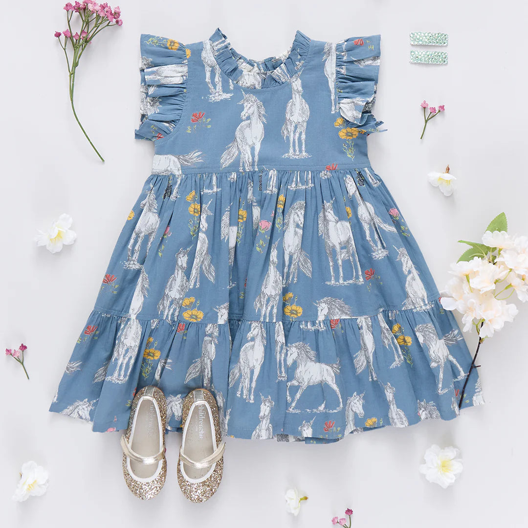 Girls Jennifer Dress - Unicorn Field