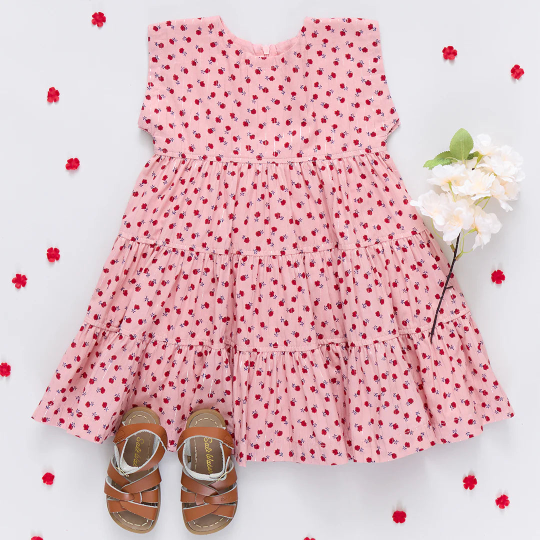 Girls Peachy Dress - Pink Tiny Roses