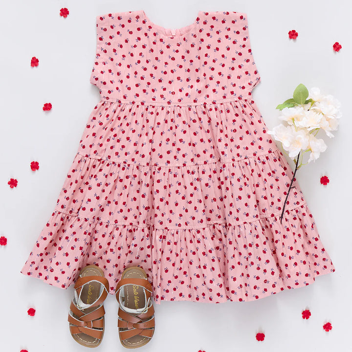 Girls Peachy Dress - Pink Tiny Roses