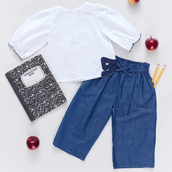 Girls Dana Bow Top - White