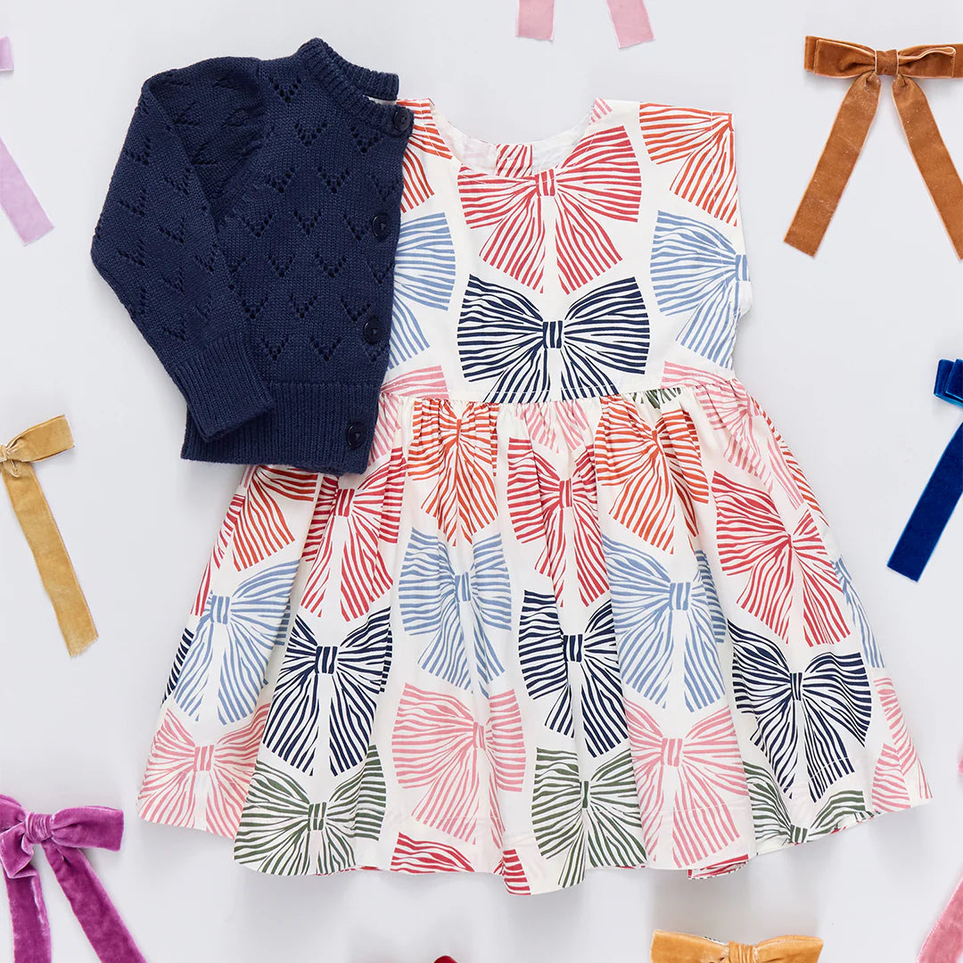 Girls Adaline Dress - Multi Striped Bows