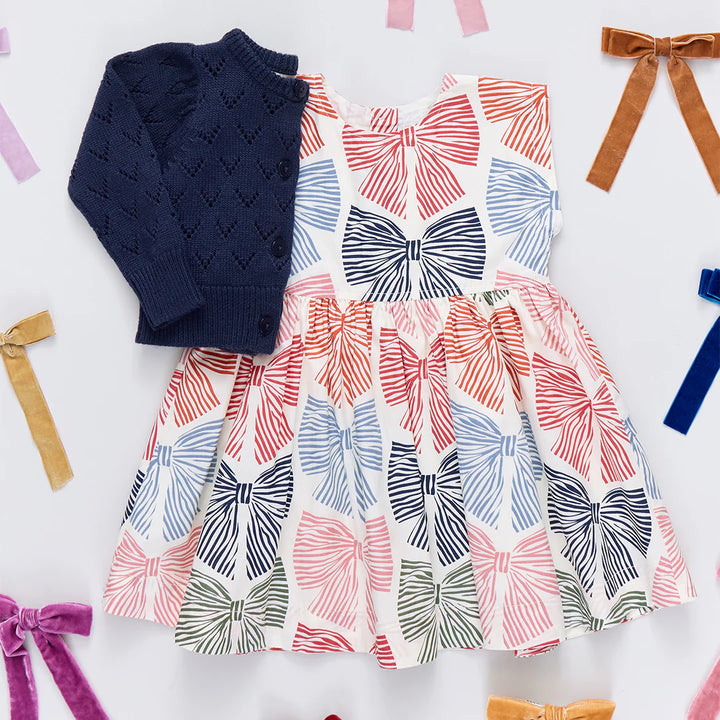 Girls Adaline Dress - Multi Striped Bows