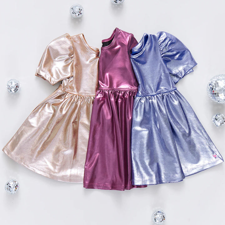 Girls Lame Laurie Dress - Champagne Textured