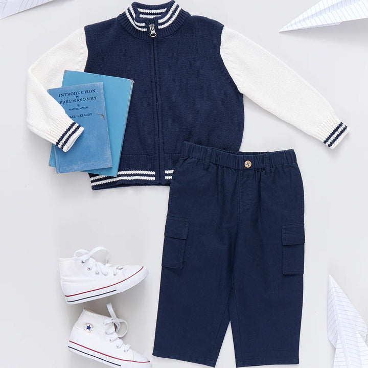 Boys Varsity Zip Sweater - Navy