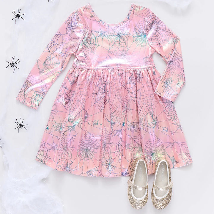 Girls Lame Steph Dress - Pink Spider Web