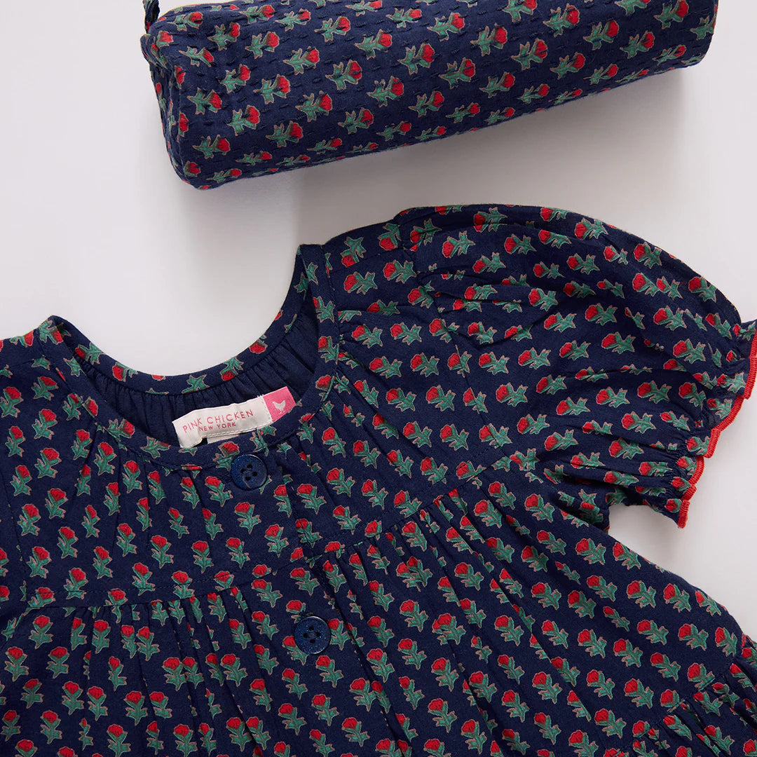 Girls Elizabeth Dress - Navy Carnation
