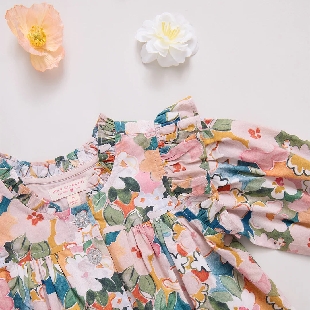 Girls Kalani Button Up Top - Watercolor Floral