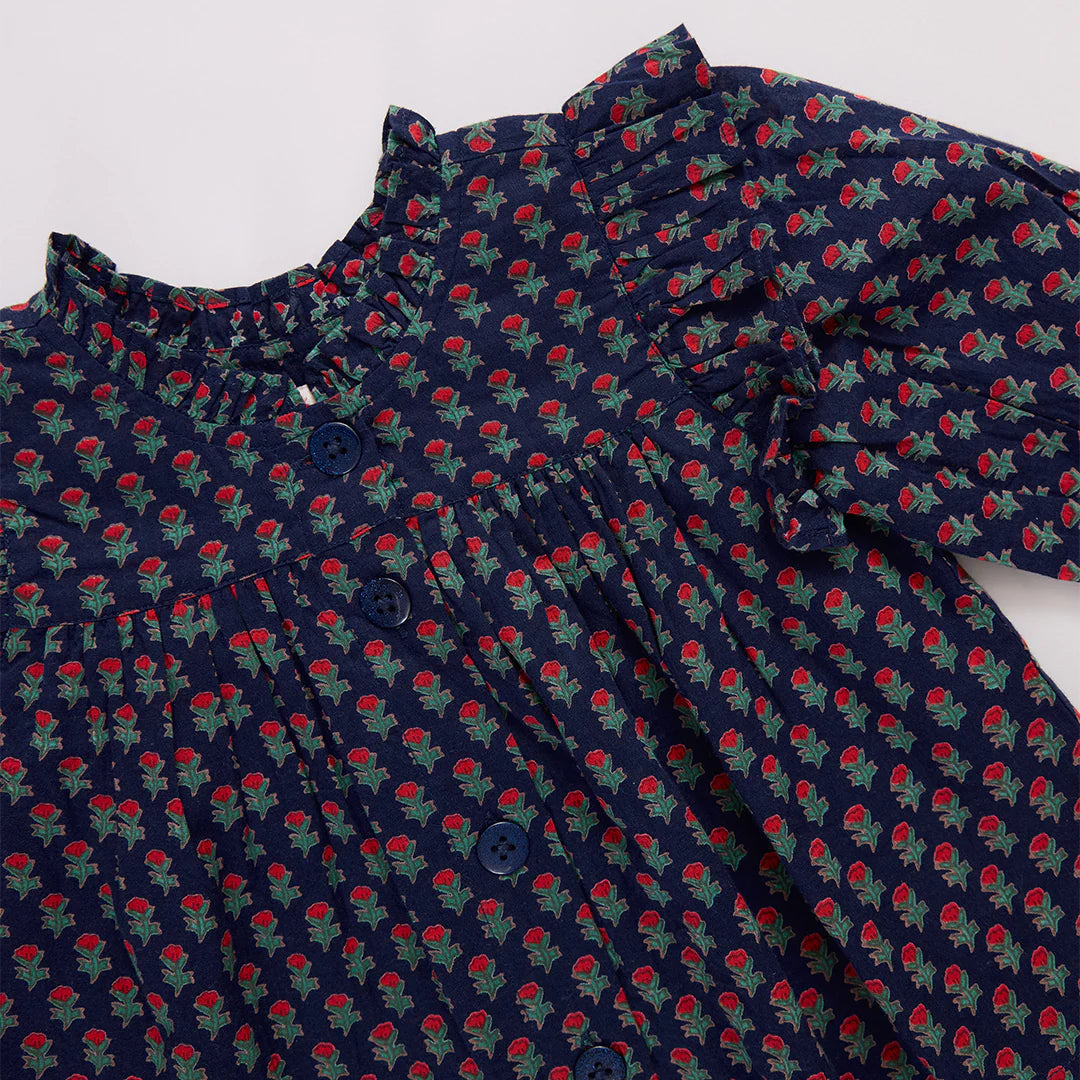 Girls Kalani Button Up Top - Navy Carnation