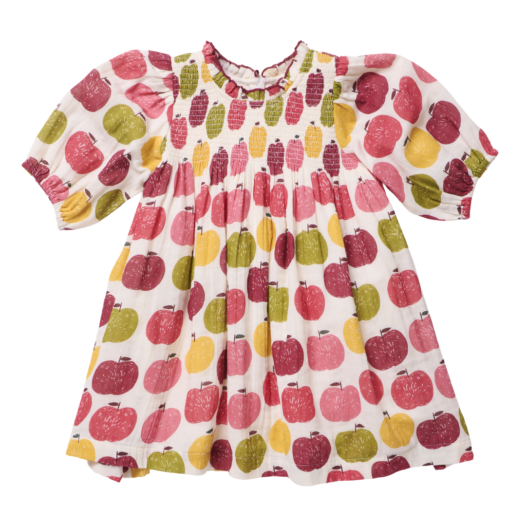 Girls Puff Sleeve Stevie- Pink Delicious Apples