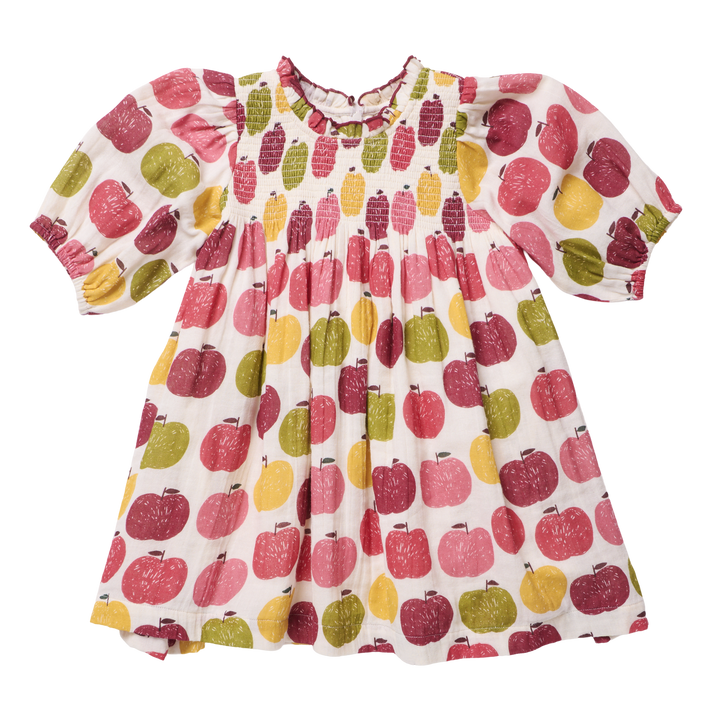 Girls Puff Sleeve Stevie- Pink Delicious Apples
