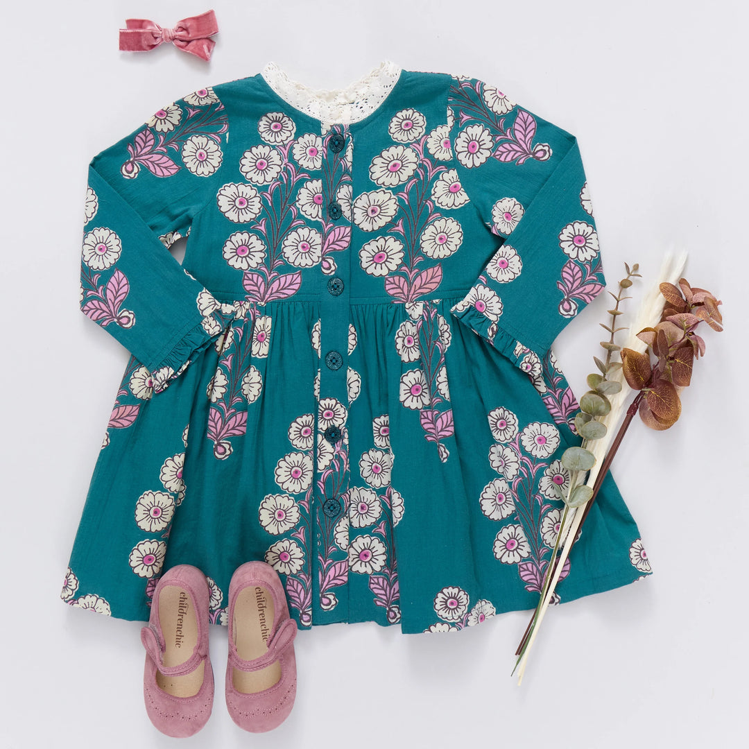 Girls Autumn Dress - Evergreen Buttercup Floral